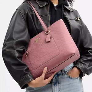New Coach Peony Pink Signature Station Gallery Leather Tote Bag 🌸